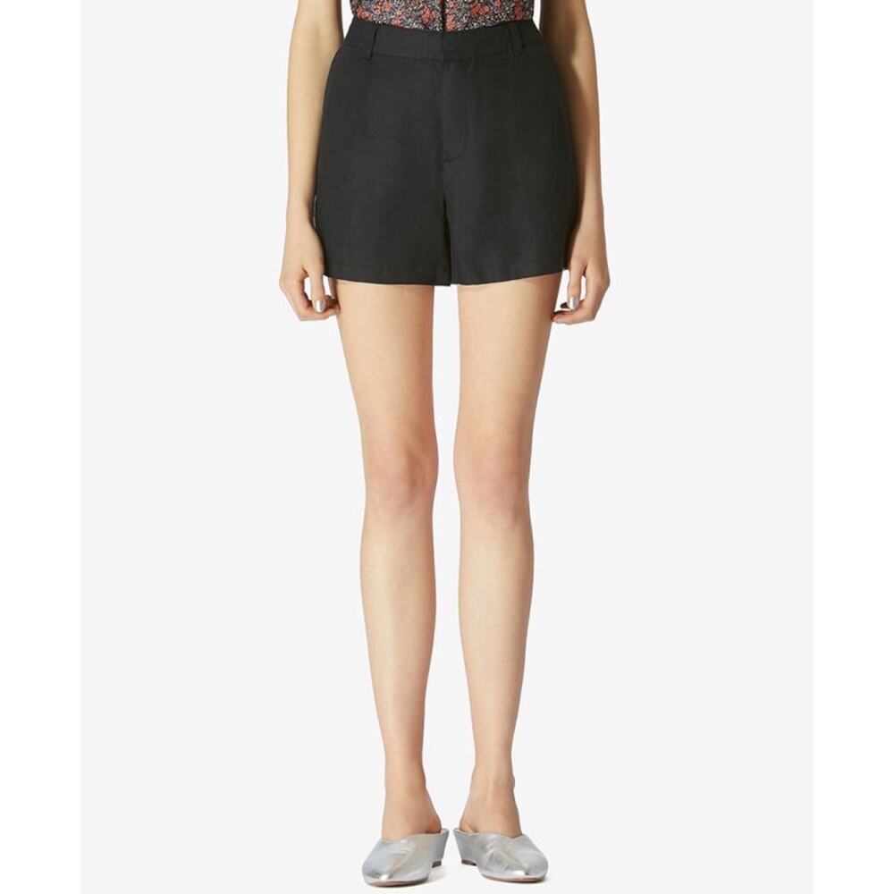 New Avec Les Filles Linen/Cotton Blend Structured Shorts in Black Women's Size 8